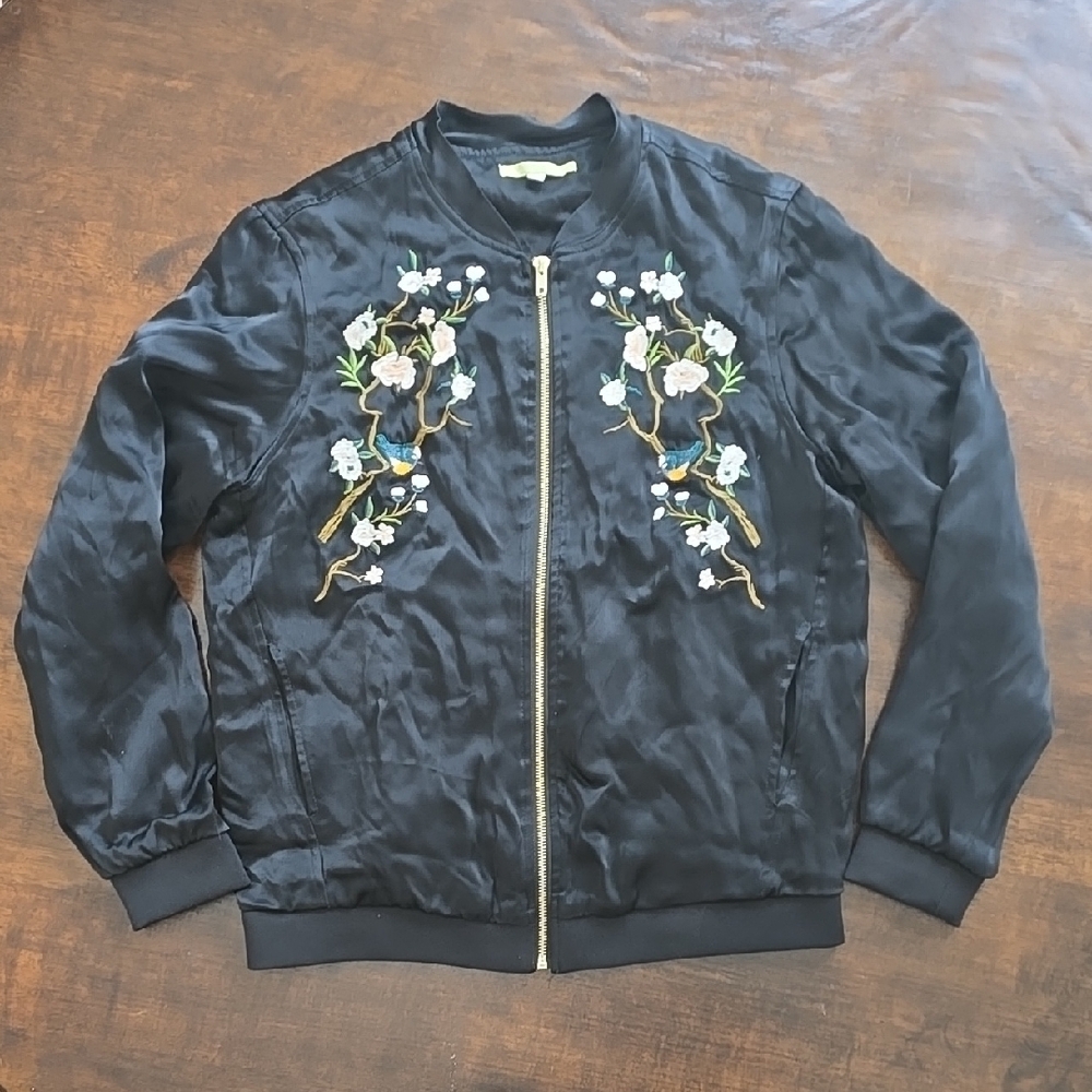 Gianni Bini Black Floral Bomber Jacket